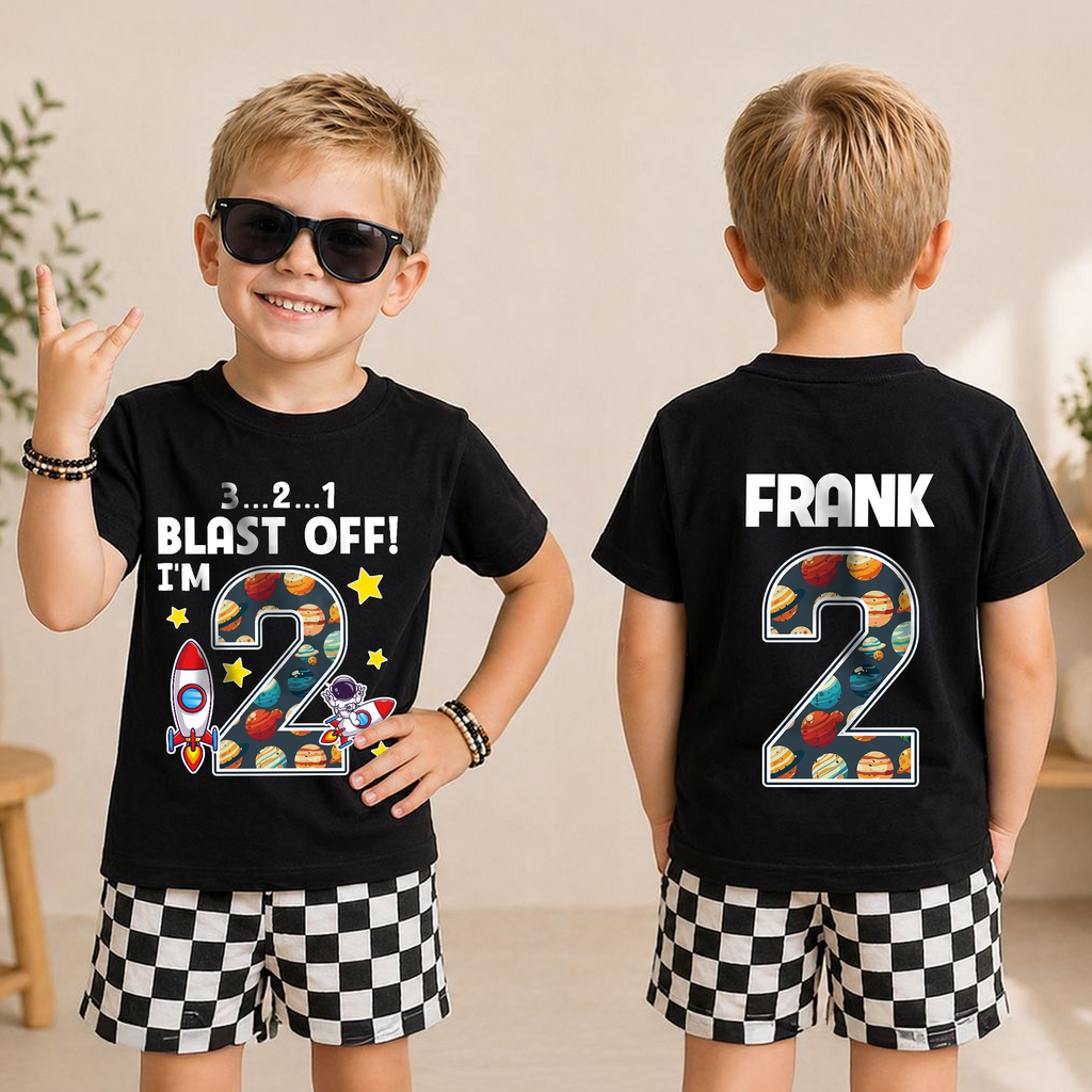 Custom Name Space 2nd Birthday Shirt Boy, Toddler Tee — product view 5