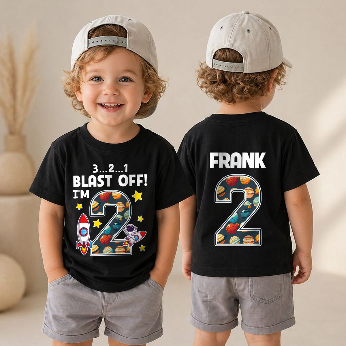 Custom Name Space 2nd Birthday Shirt Boy, Toddler Tee — product view 6