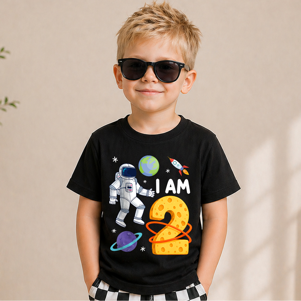 Boys Custom Space 2nd Birthday Shirt Boy, Custom Name — product view 1