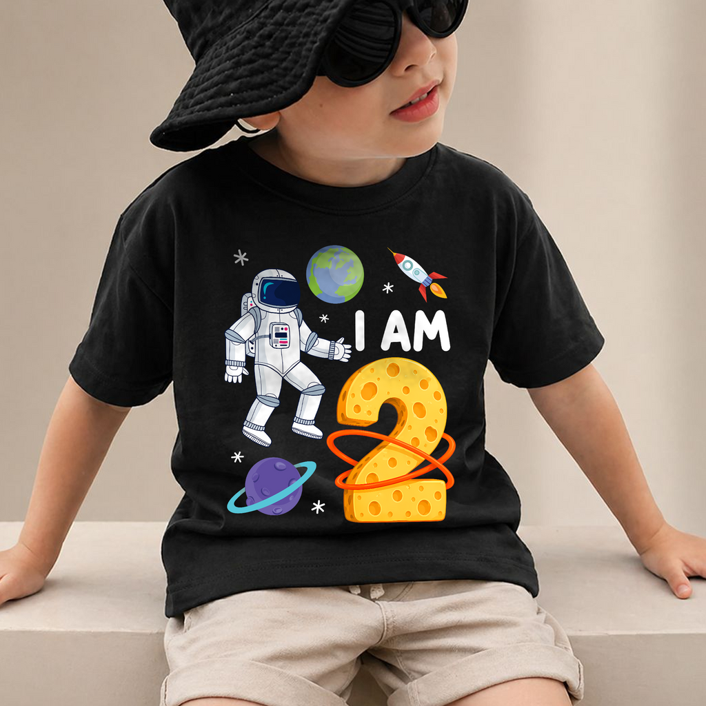 Boys Custom Space 2nd Birthday Shirt Boy, Custom Name — product view 4