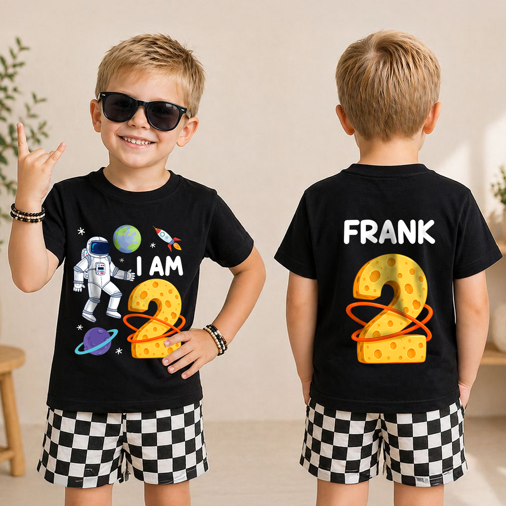 Boys Custom Space 2nd Birthday Shirt Boy, Custom Name — product view 5