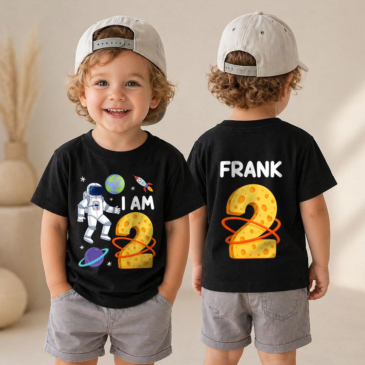 Boys Custom Space 2nd Birthday Shirt Boy, Custom Name — product view 6