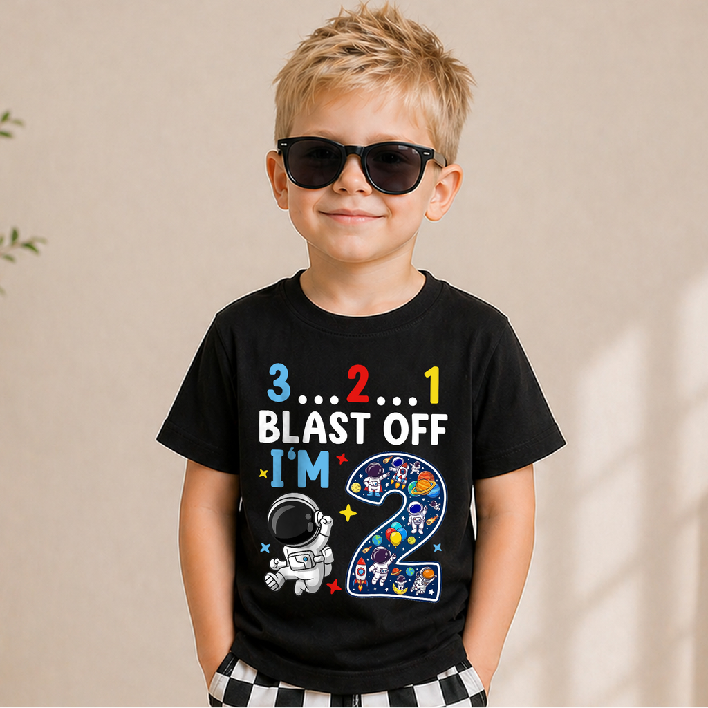 Toddler Personalized Space 2nd Birthday Shirt Boy — product view 1