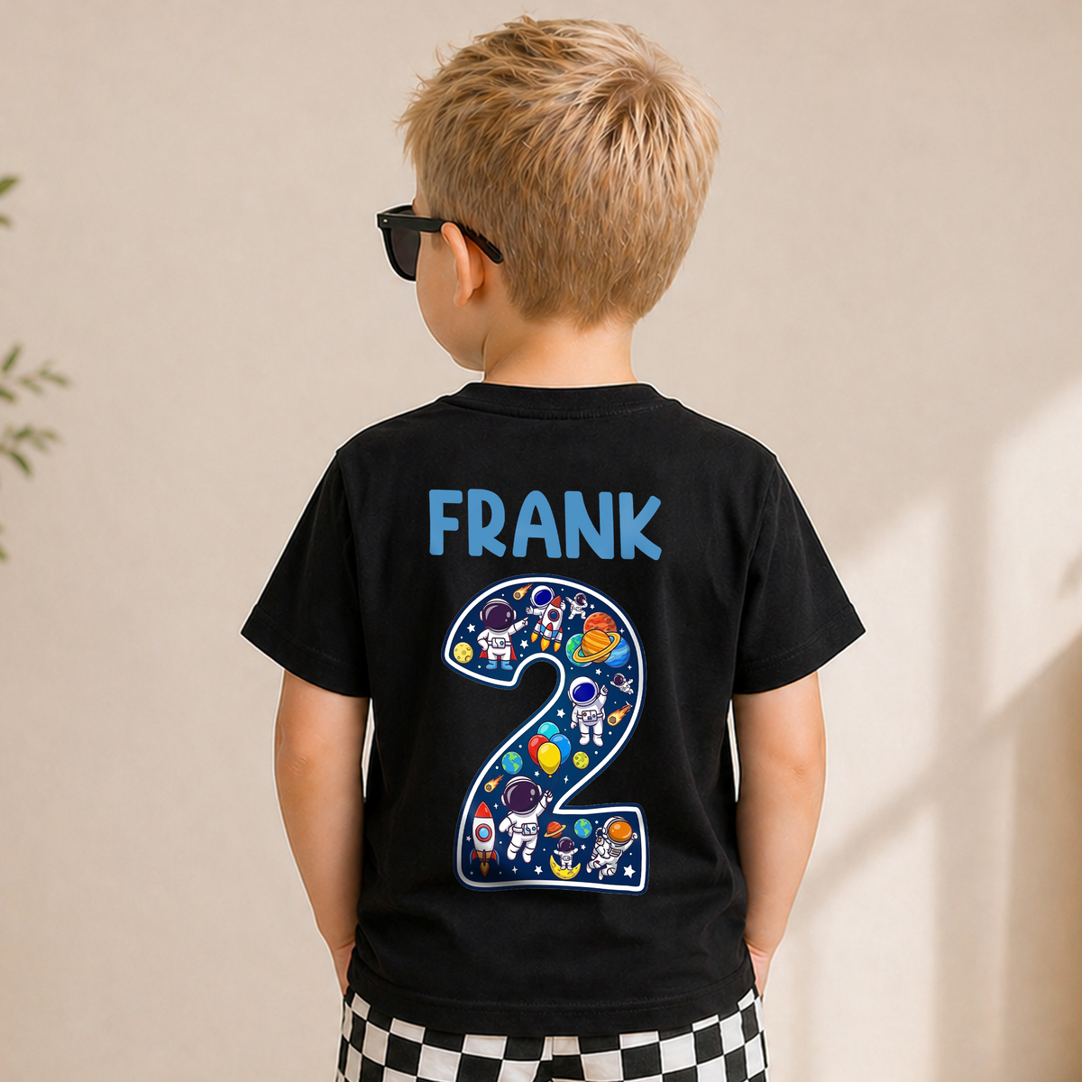 Toddler Personalized Space 2nd Birthday Shirt Boy — product view 2