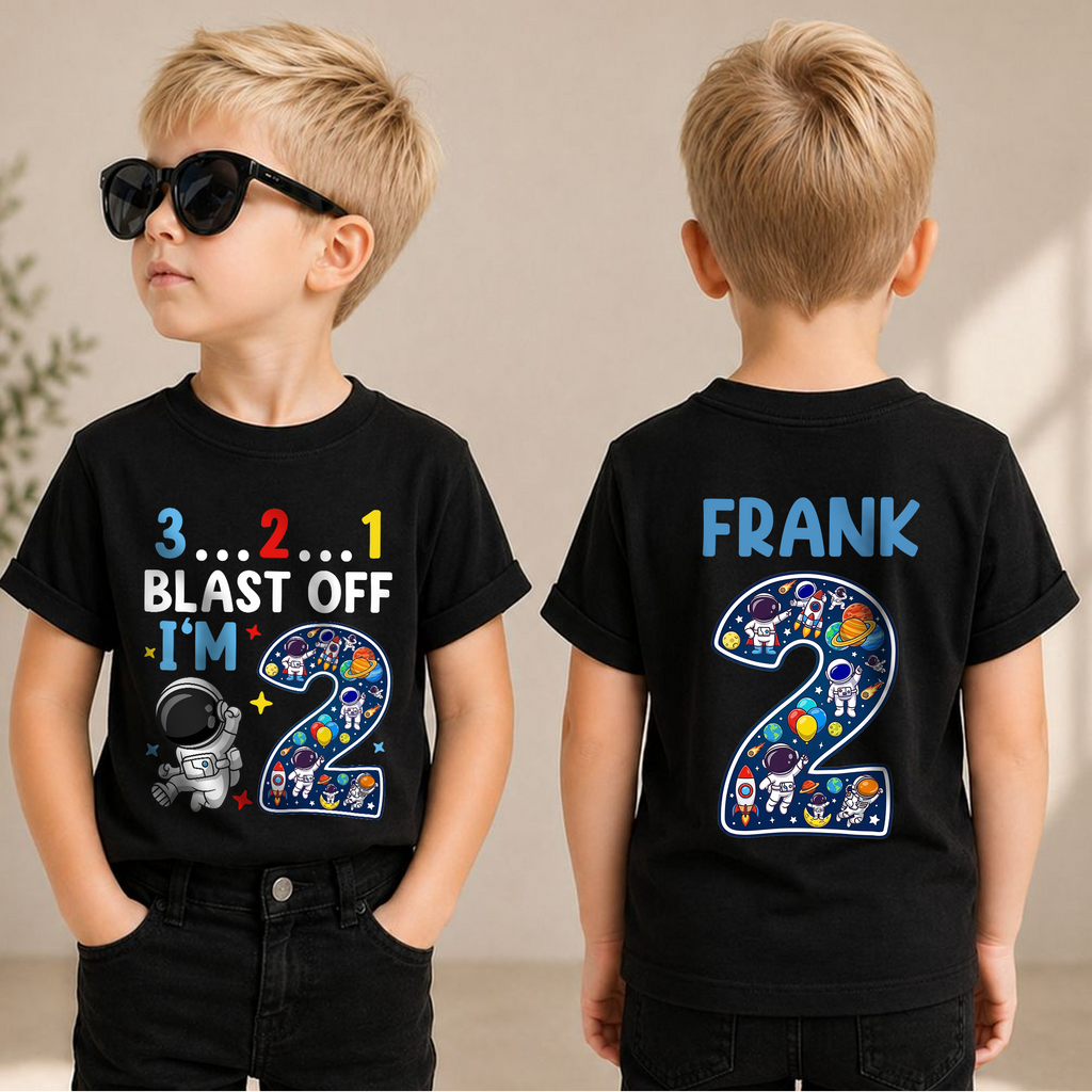 Toddler Personalized Space 2nd Birthday Shirt Boy — product view 3
