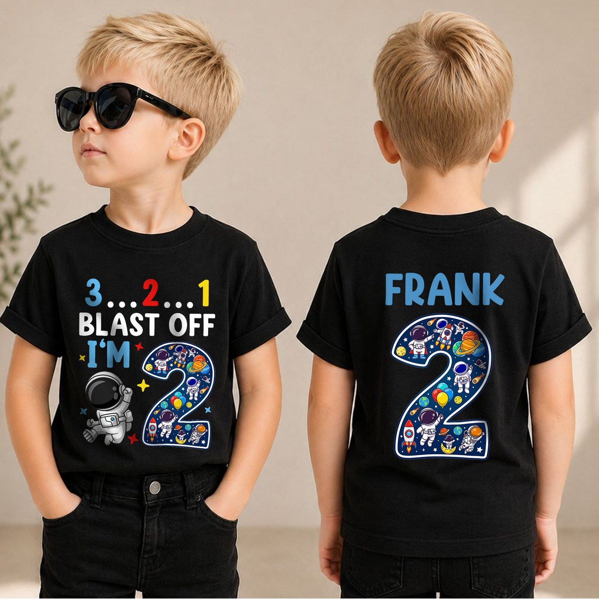 Toddler Personalized Space 2nd Birthday Shirt Boy — product view 3