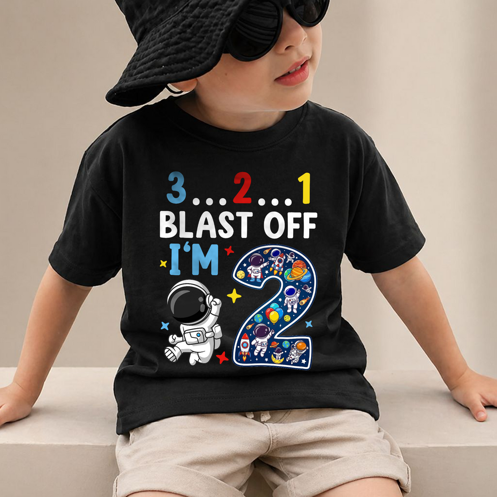 Toddler Personalized Space 2nd Birthday Shirt Boy — product view 4