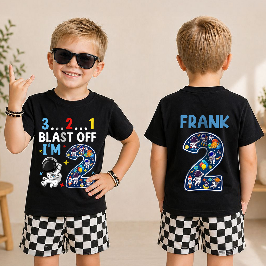 Toddler Personalized Space 2nd Birthday Shirt Boy — product view 5