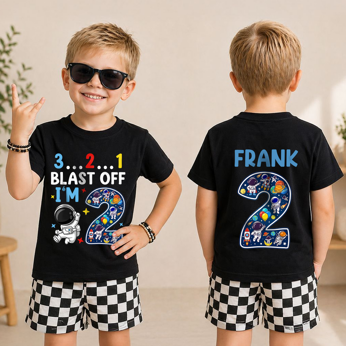 Toddler Personalized Space 2nd Birthday Shirt Boy — product view 5