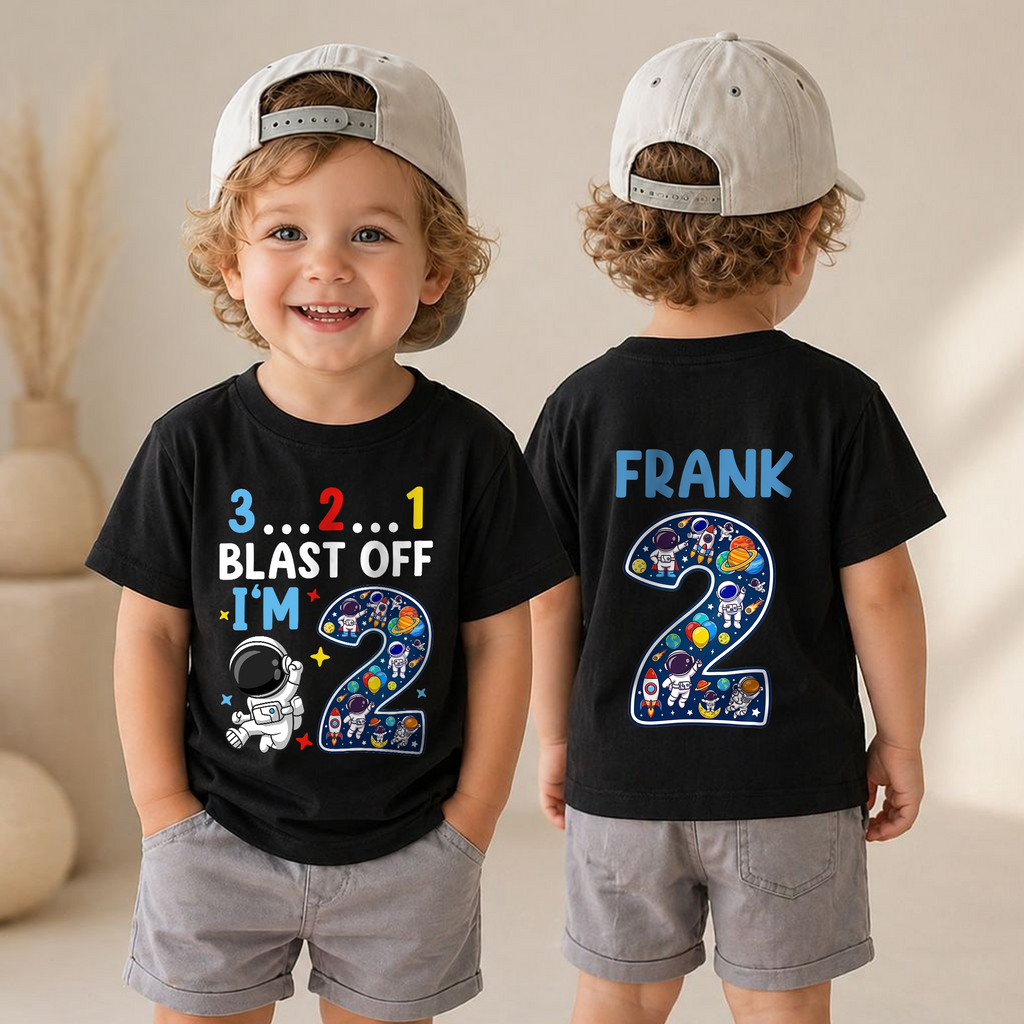 Toddler Personalized Space 2nd Birthday Shirt Boy — product view 6