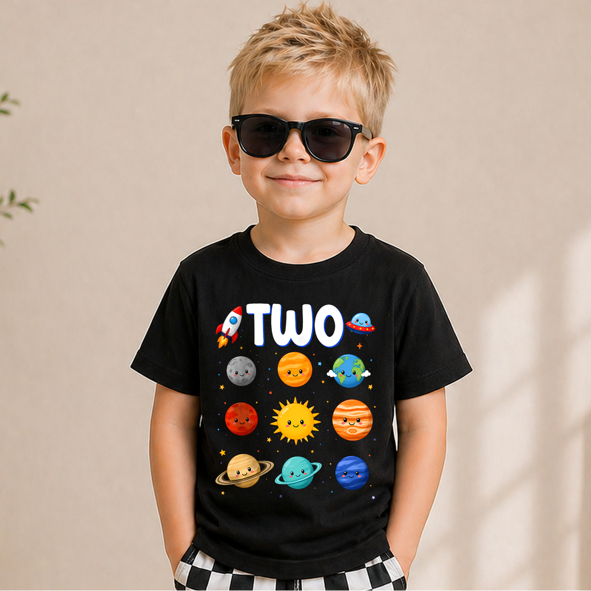 Boys Personalized Space 2nd Birthday Shirt Boy — product view 1
