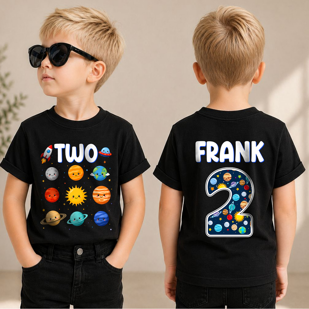Boys Personalized Space 2nd Birthday Shirt Boy — product view 3