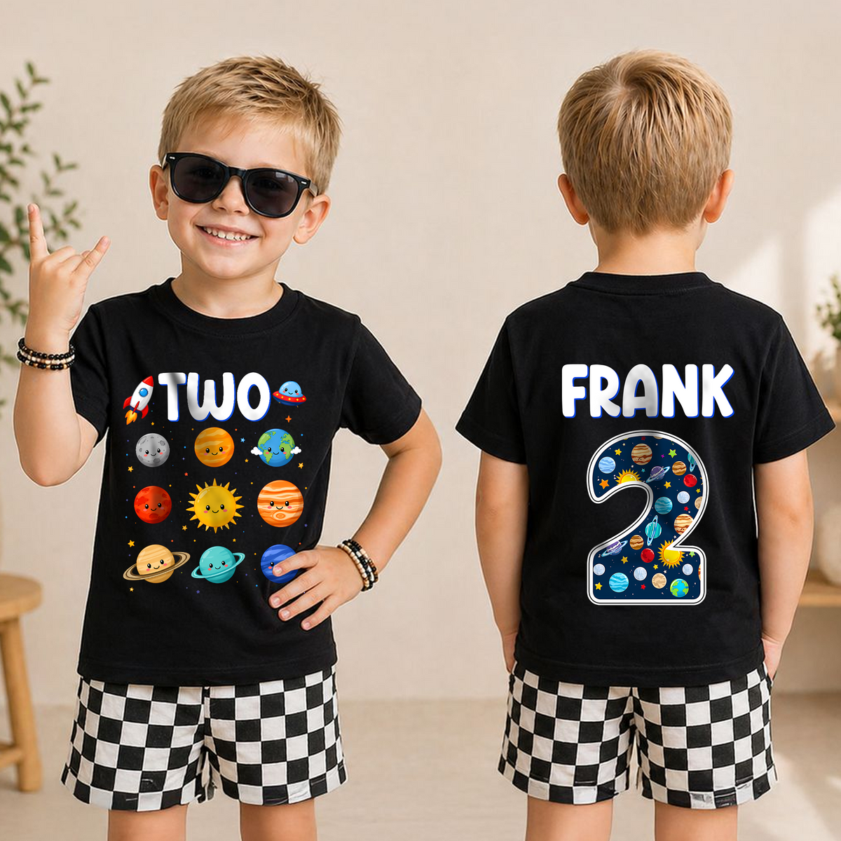 Boys Personalized Space 2nd Birthday Shirt Boy — product view 5
