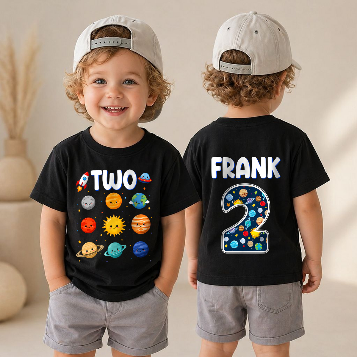 Boys Personalized Space 2nd Birthday Shirt Boy — product view 6