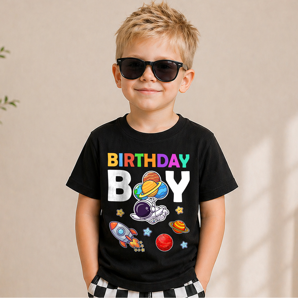 Personalized Space Birthday Shirt for Boys, Custom Name — product view 1