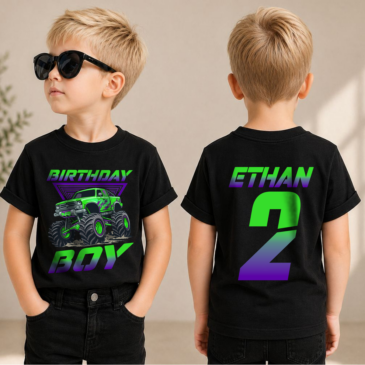 Custom Crushing It 2nd Birthday Shirt for Boys, Monster Truck — product view 1