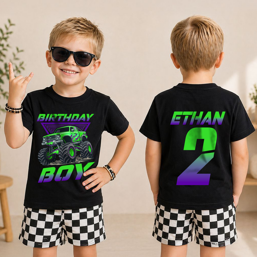 Custom Crushing It 2nd Birthday Shirt for Boys, Monster Truck — product view 3