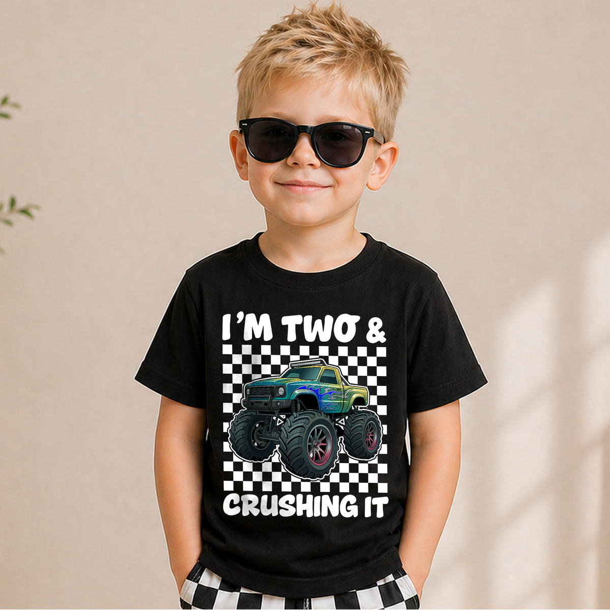 Personalized Monster Truck 2nd Birthday Shirt Boy, Crushing It — product view 5