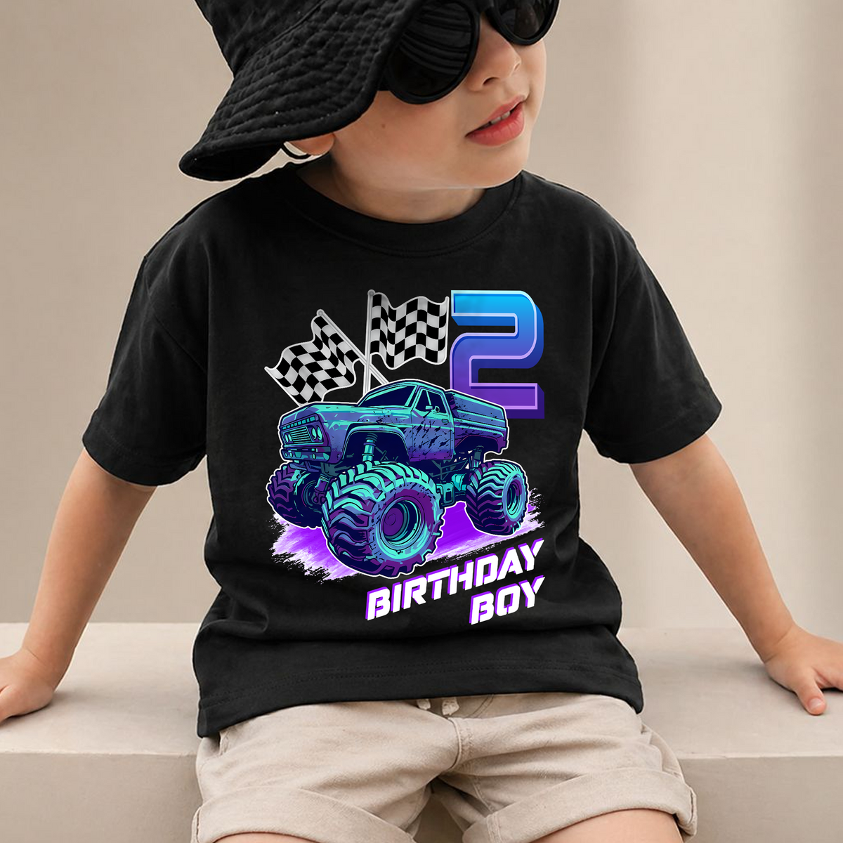 Custom Name Monster Truck 2nd Birthday Shirt Boy, Crushing It — product view 2