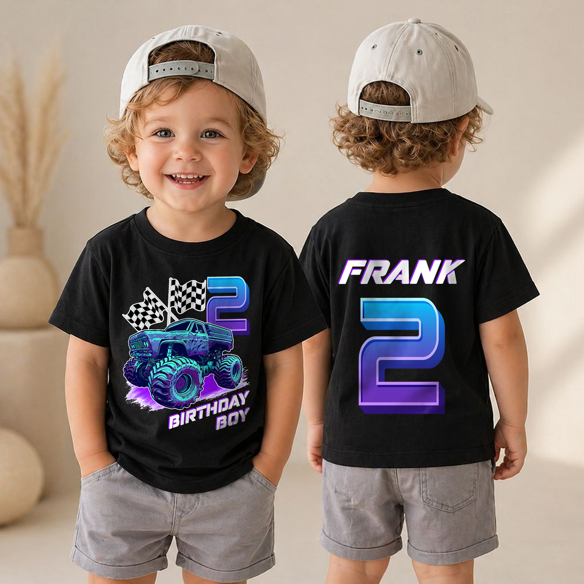 Custom Name Monster Truck 2nd Birthday Shirt Boy, Crushing It — product view 4