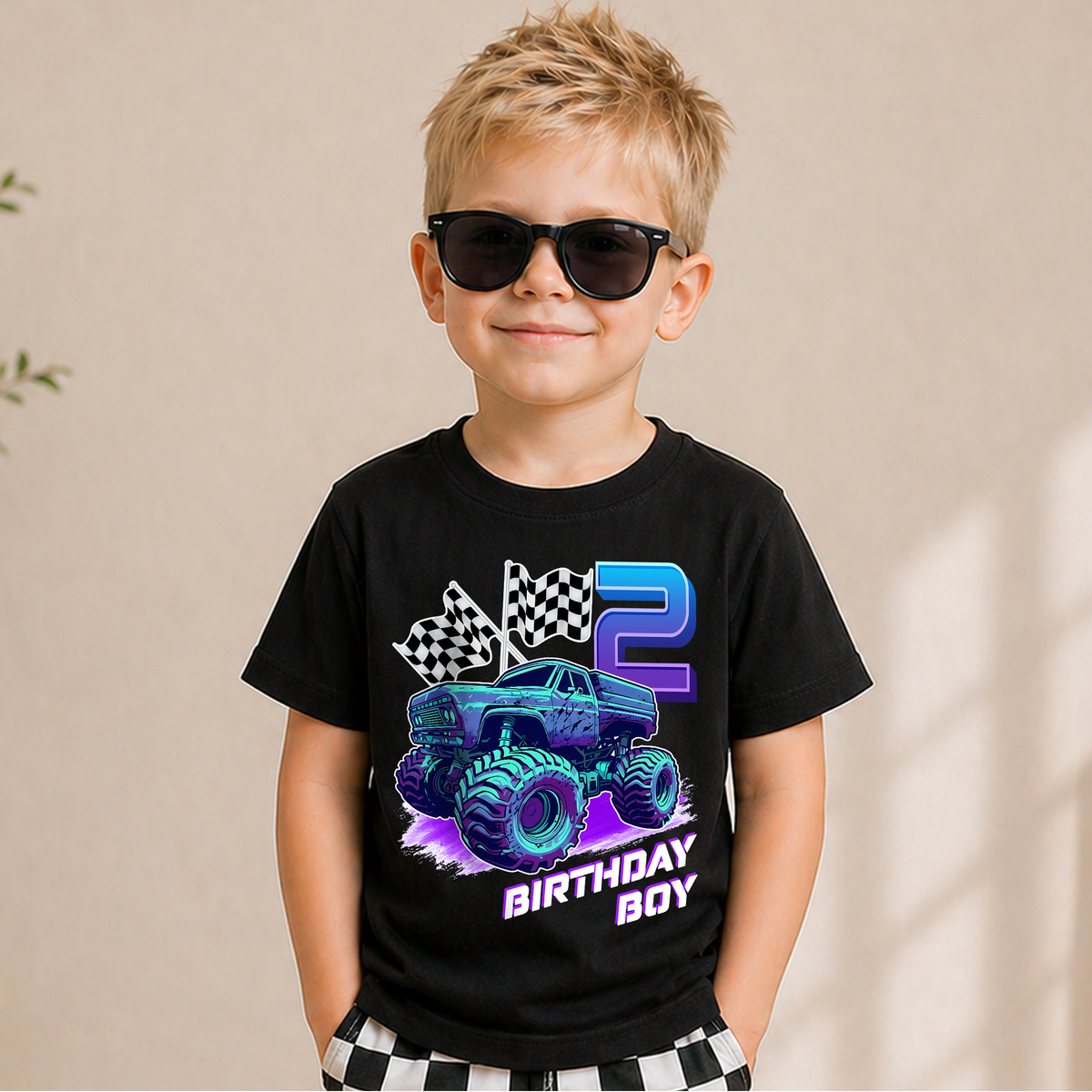 Custom Name Monster Truck 2nd Birthday Shirt Boy, Crushing It — product view 5