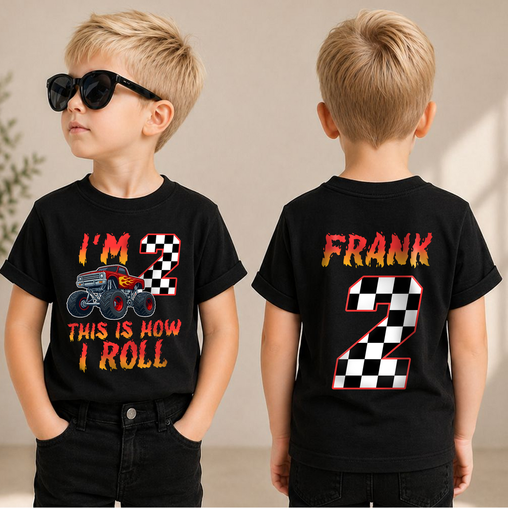 Custom Monster Truck 2nd Birthday Shirt Boy, This Is How I Roll — product view 1