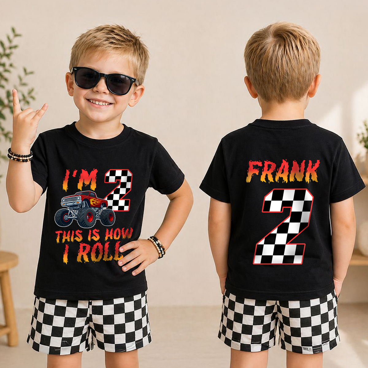 Custom Monster Truck 2nd Birthday Shirt Boy, This Is How I Roll — product view 3