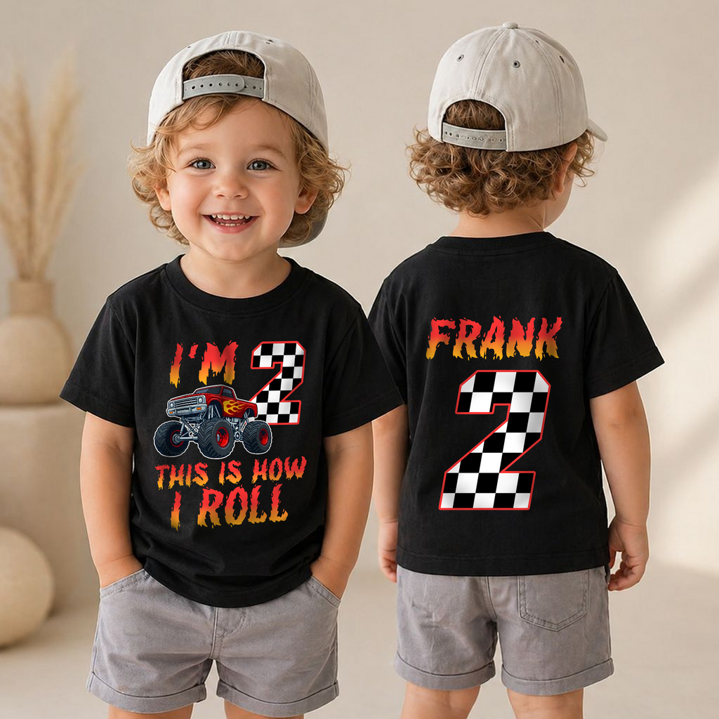 Custom Monster Truck 2nd Birthday Shirt Boy, This Is How I Roll — product view 4
