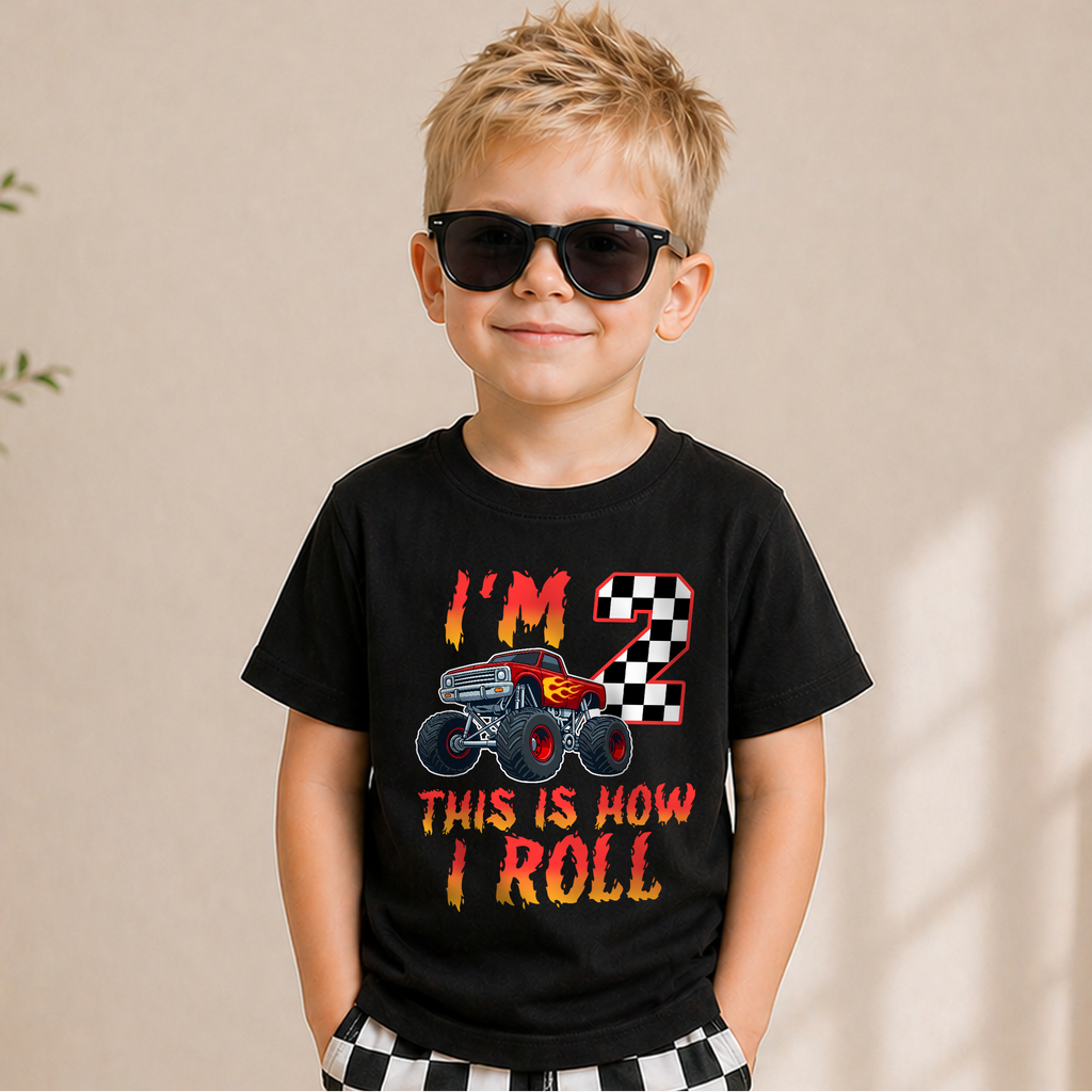 Custom Monster Truck 2nd Birthday Shirt Boy, This Is How I Roll — product view 5