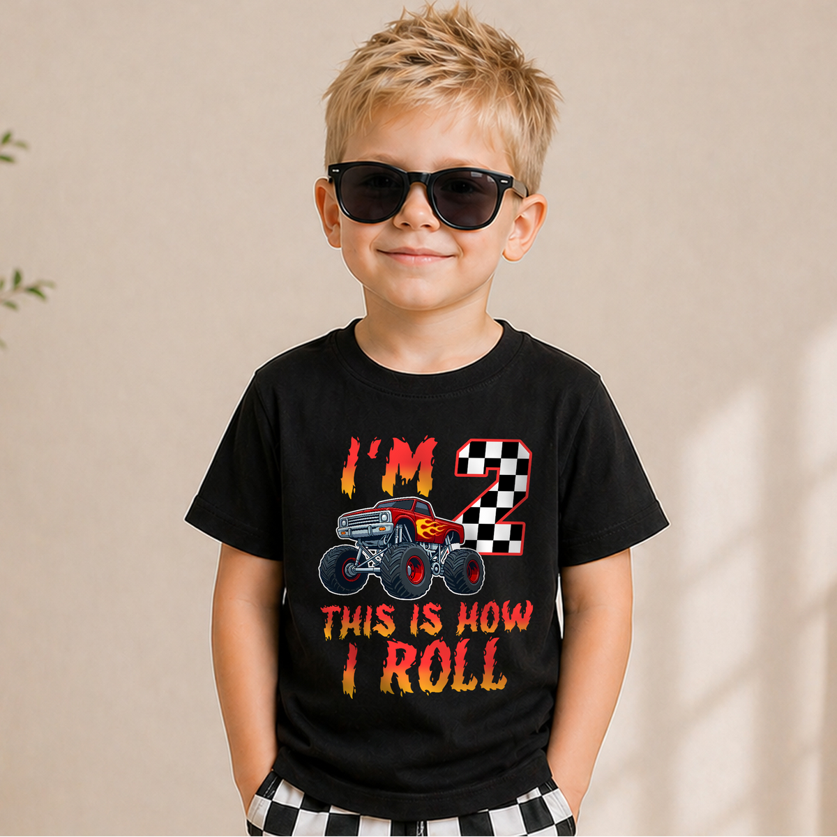 Custom Monster Truck 2nd Birthday Shirt Boy, This Is How I Roll — product view 5