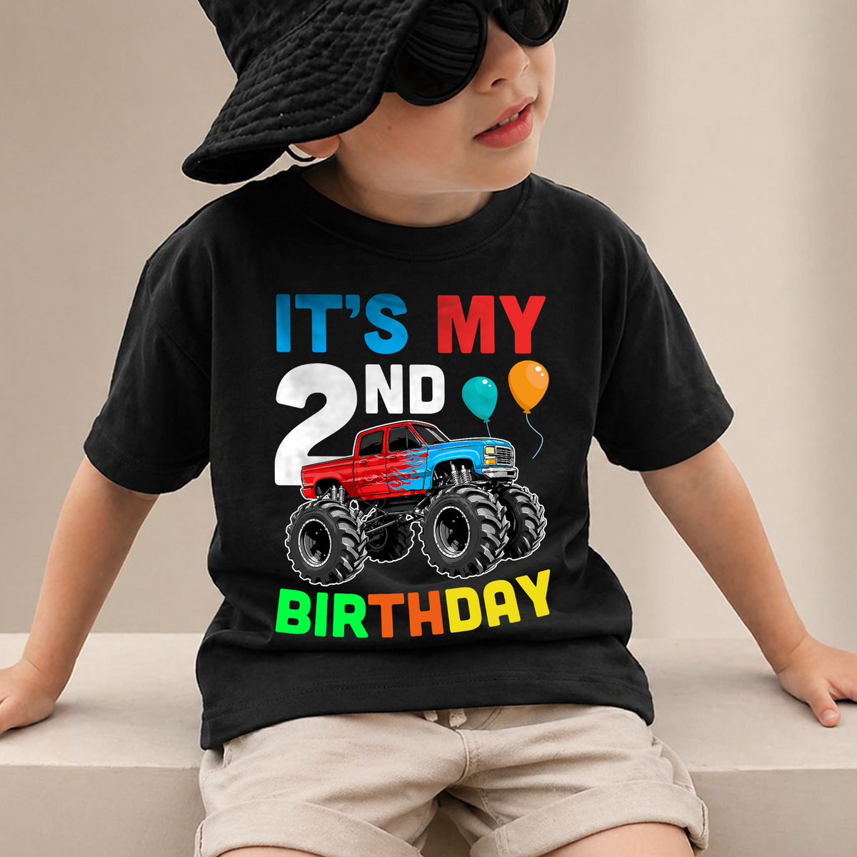 Boys Custom Monster Truck 2nd Birthday Shirt Boy, Crushing It — product view 2