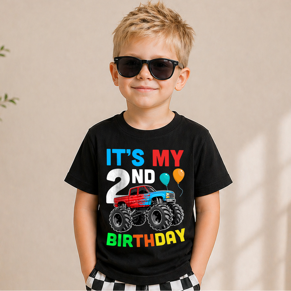 Boys Custom Monster Truck 2nd Birthday Shirt Boy, Crushing It — product view 5