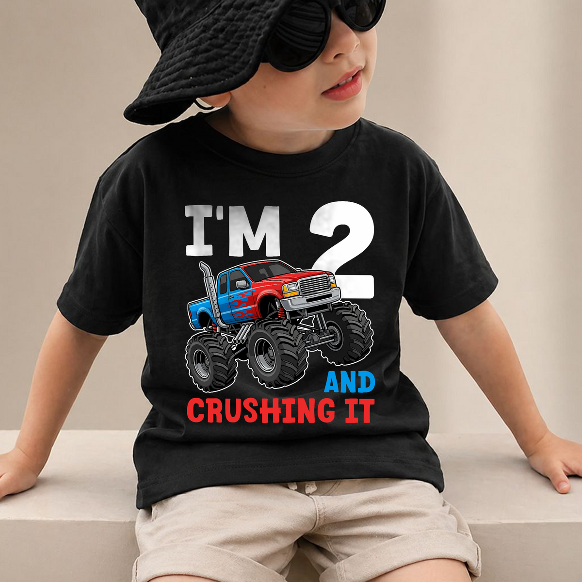 Toddler Personalized Monster Truck 2nd Birthday Shirt Boy — product view 2