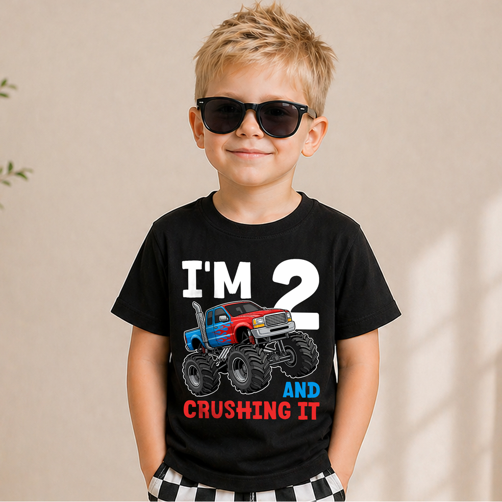 Toddler Personalized Monster Truck 2nd Birthday Shirt Boy — product view 5
