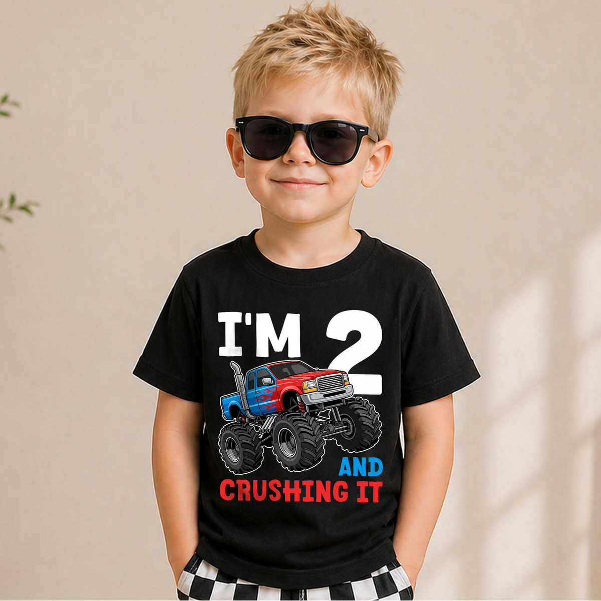 Toddler Personalized Monster Truck 2nd Birthday Shirt Boy — product view 5