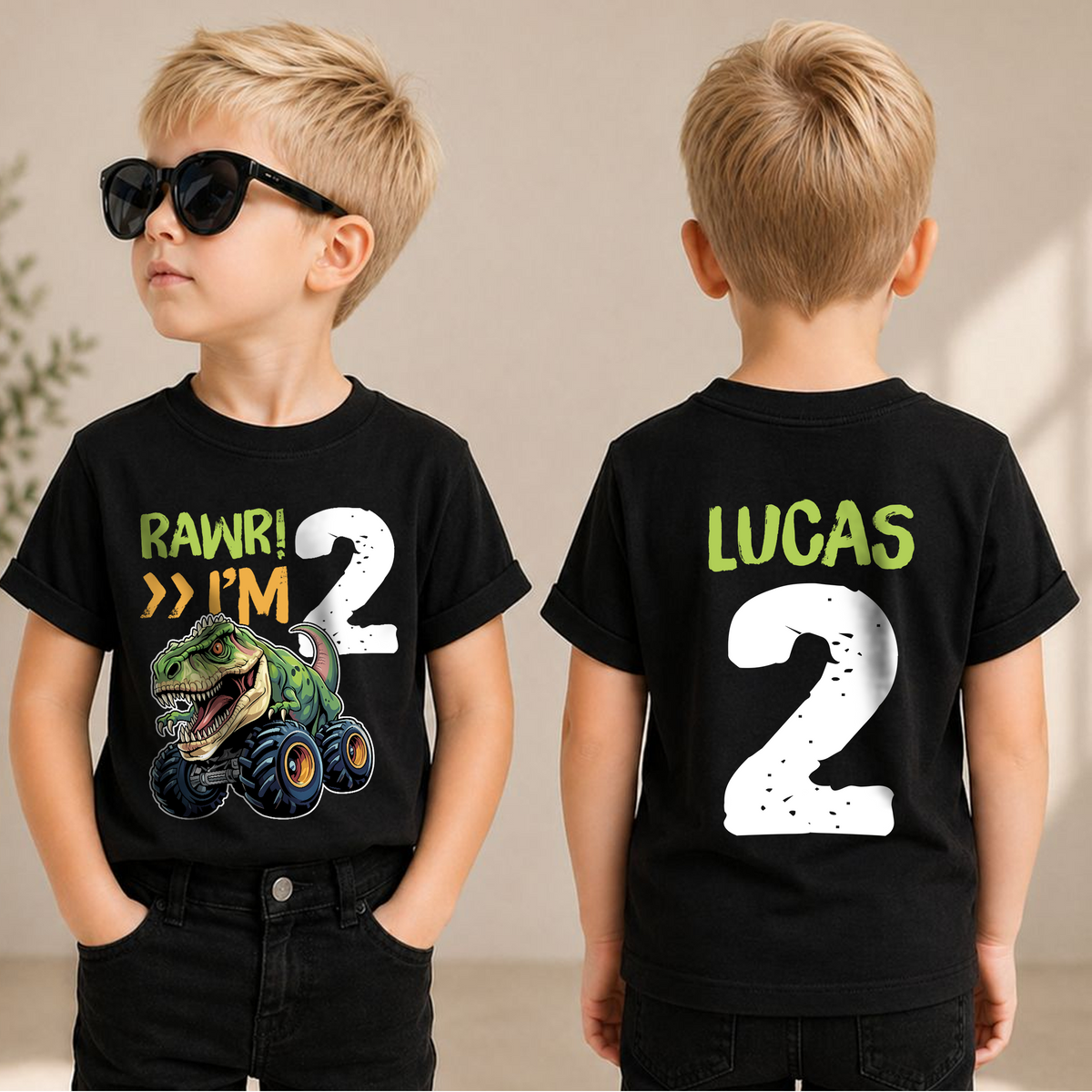 Boys Personalized Monster Truck 2nd Birthday Shirt Boy, Crushing It — product view 1
