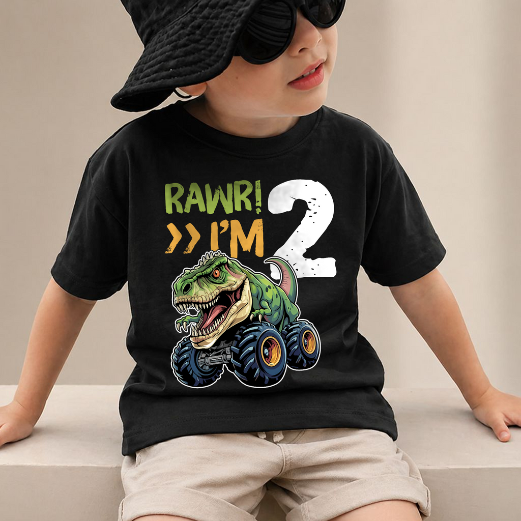 Boys Personalized Monster Truck 2nd Birthday Shirt Boy, Crushing It — product view 2