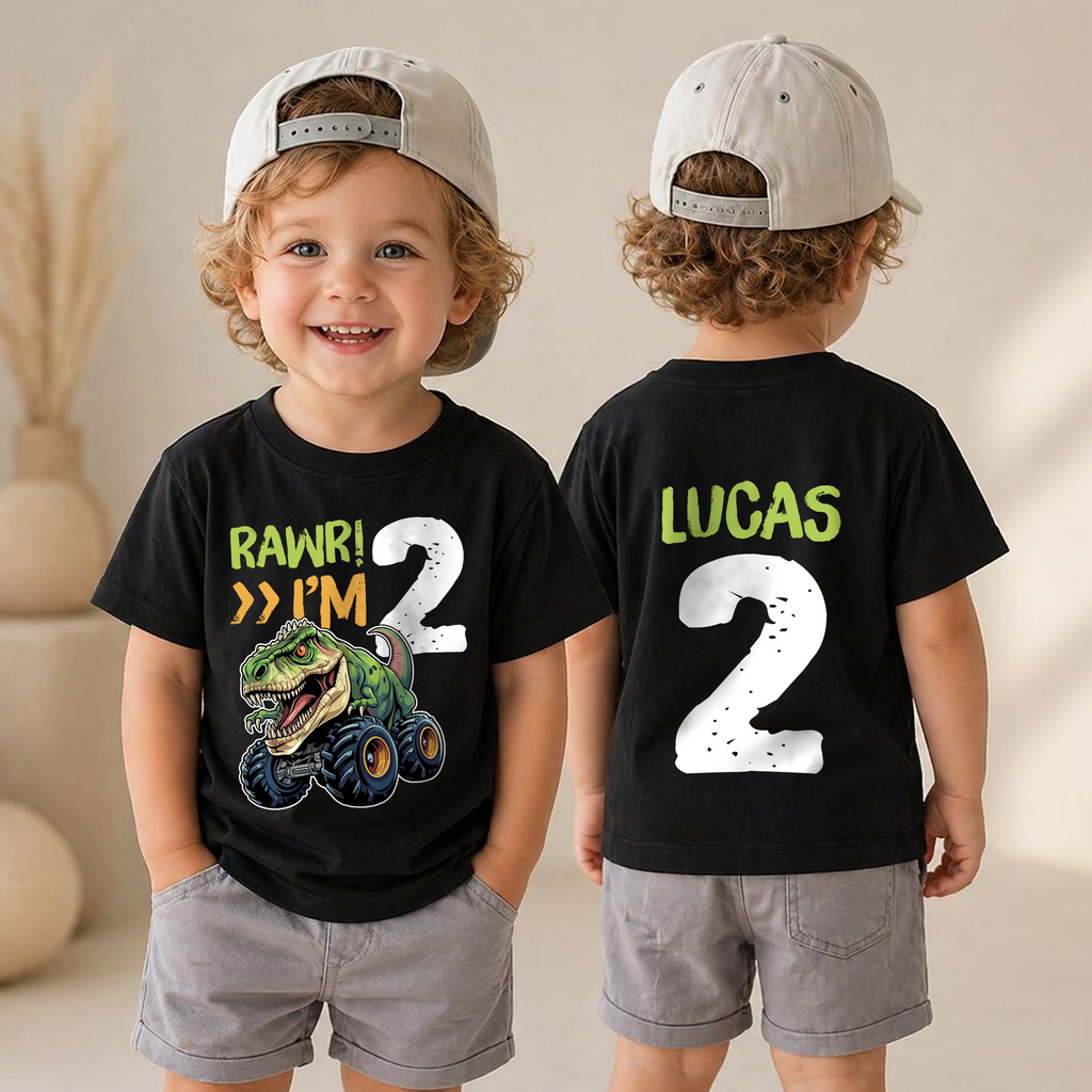 Boys Personalized Monster Truck 2nd Birthday Shirt Boy, Crushing It — product view 4