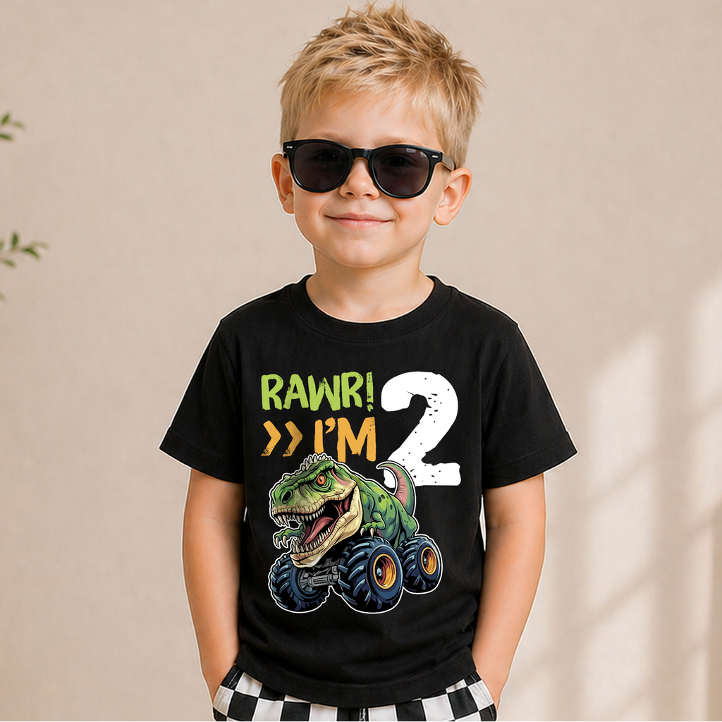 Boys Personalized Monster Truck 2nd Birthday Shirt Boy, Crushing It — product view 5