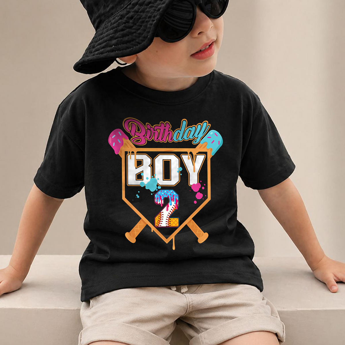 Custom Name Little Slugger 2nd Birthday Shirt for Boys, Toddler Tee — product view 2