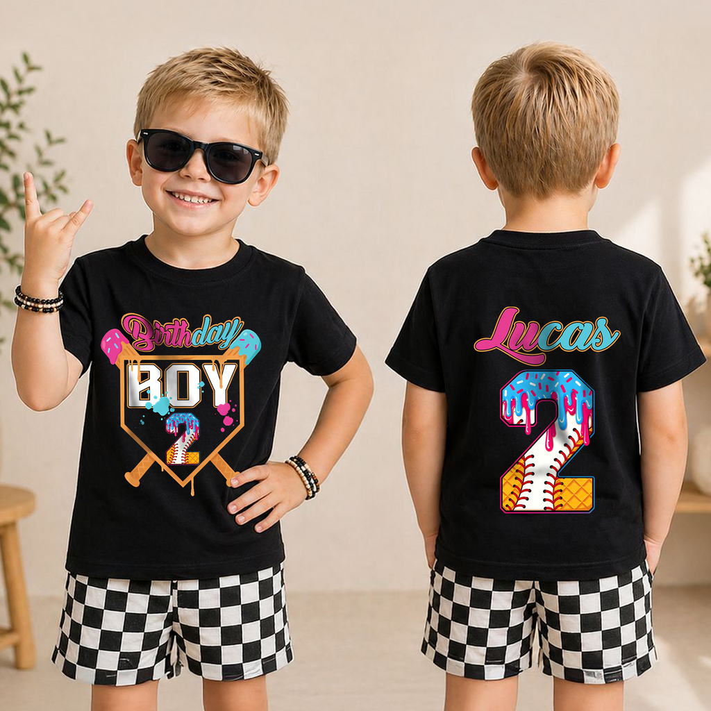 Custom Name Little Slugger 2nd Birthday Shirt for Boys, Toddler Tee — product view 3
