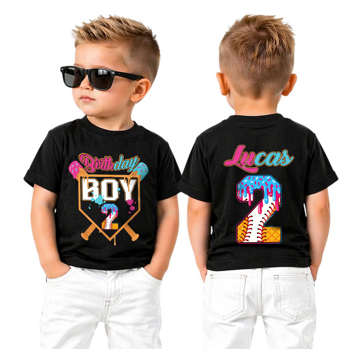 Custom Name Little Slugger 2nd Birthday Shirt for Boys, Toddler Tee — product view 5