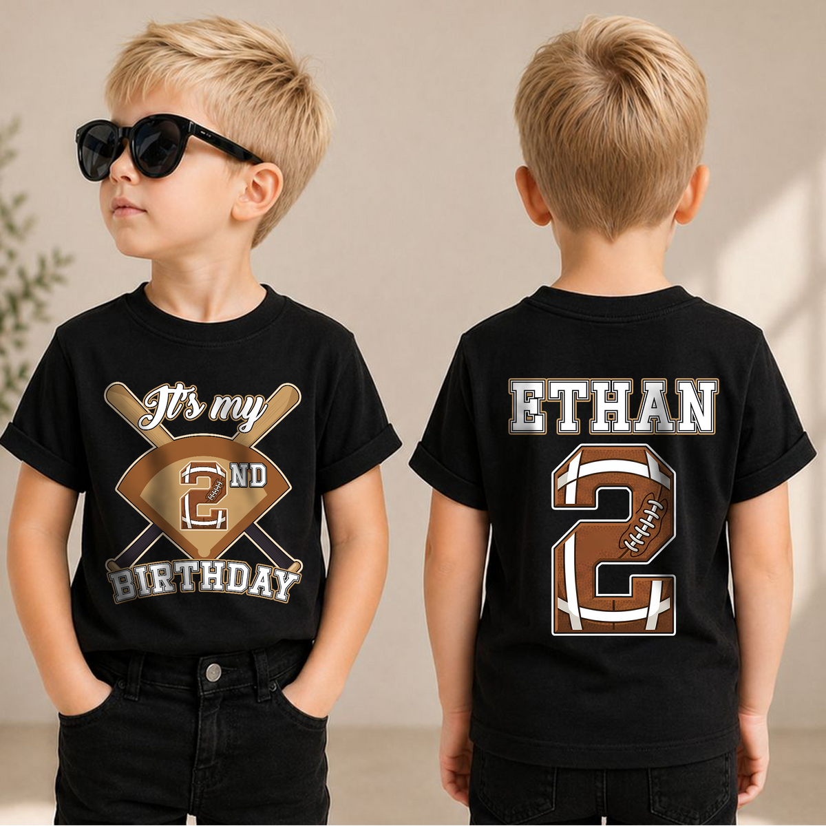 Personalized Football Player 2nd Birthday Shirt for Boys, Custom Name — product view 1