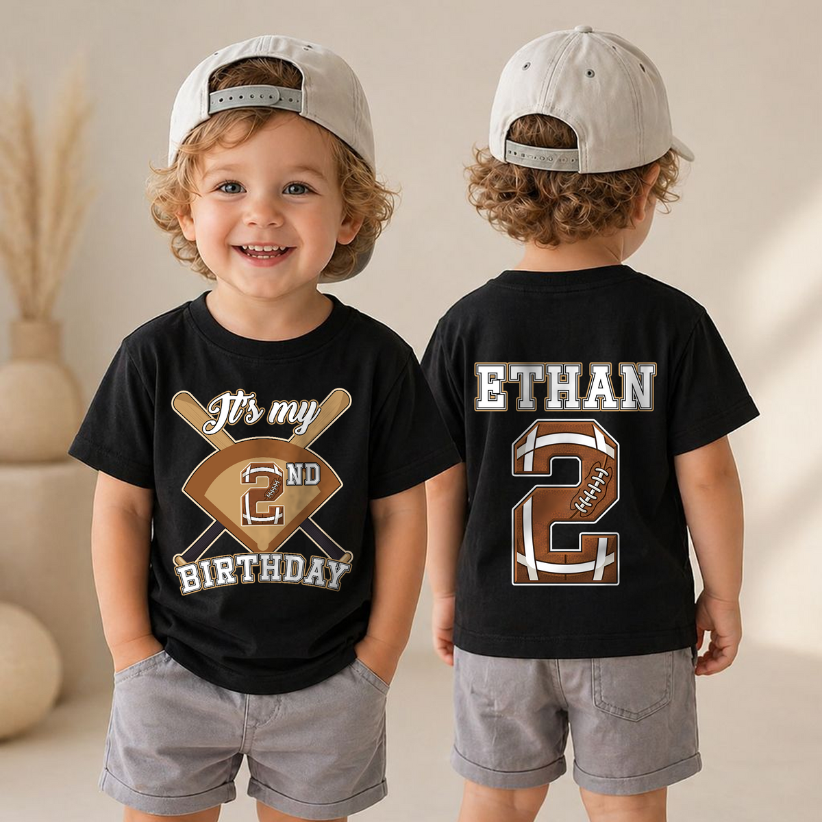 Personalized Football Player 2nd Birthday Shirt for Boys, Custom Name — product view 4