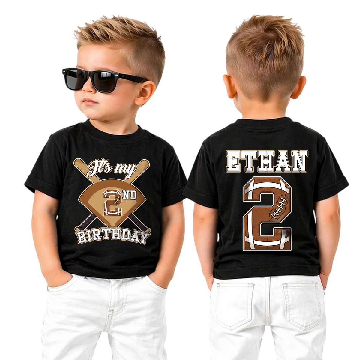 Personalized Football Player 2nd Birthday Shirt for Boys, Custom Name — product view 5