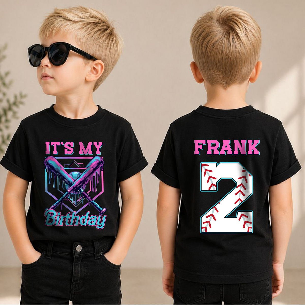 Custom Little Slugger 2nd Birthday Shirt for Boys, Personalized Name — product view 1