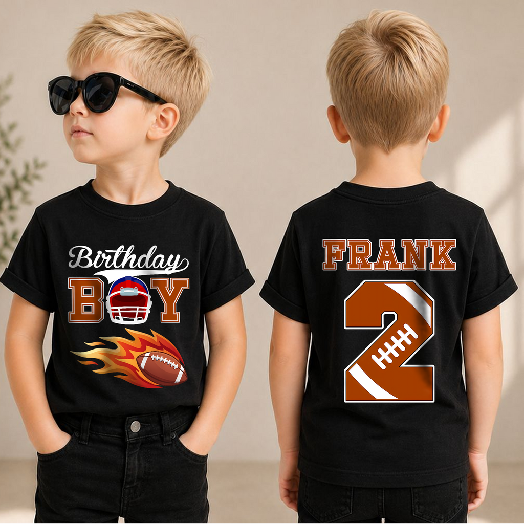 Custom Name Football Player 2nd Birthday Shirt for Boys, Toddler Tee — product view 1