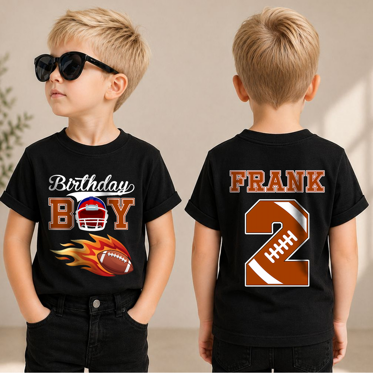Custom Name Football Player 2nd Birthday Shirt for Boys, Toddler Tee — product view 1