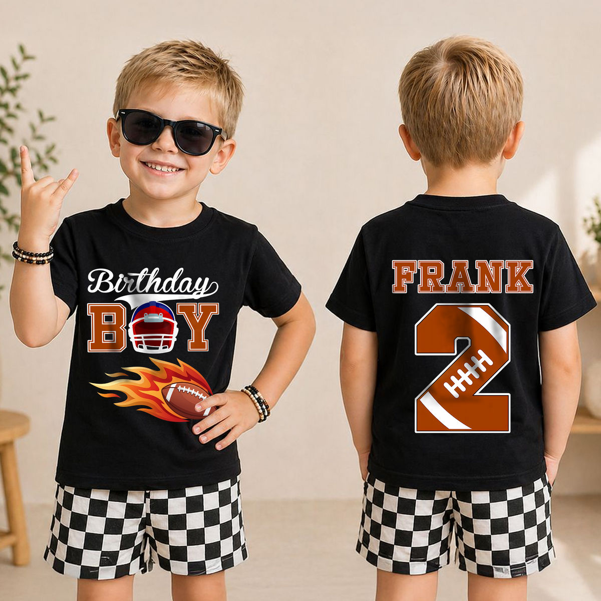 Custom Name Football Player 2nd Birthday Shirt for Boys, Toddler Tee — product view 3