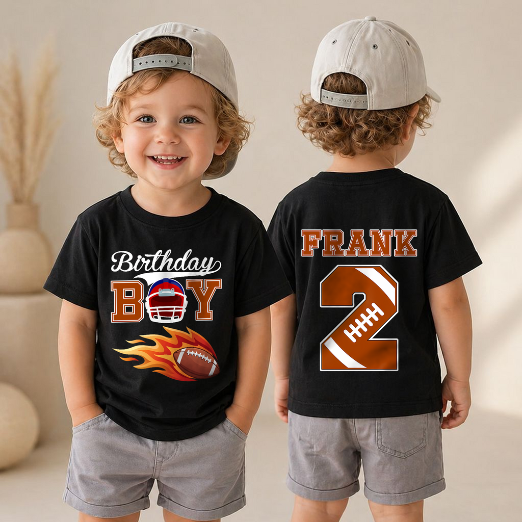 Custom Name Football Player 2nd Birthday Shirt for Boys, Toddler Tee — product view 4